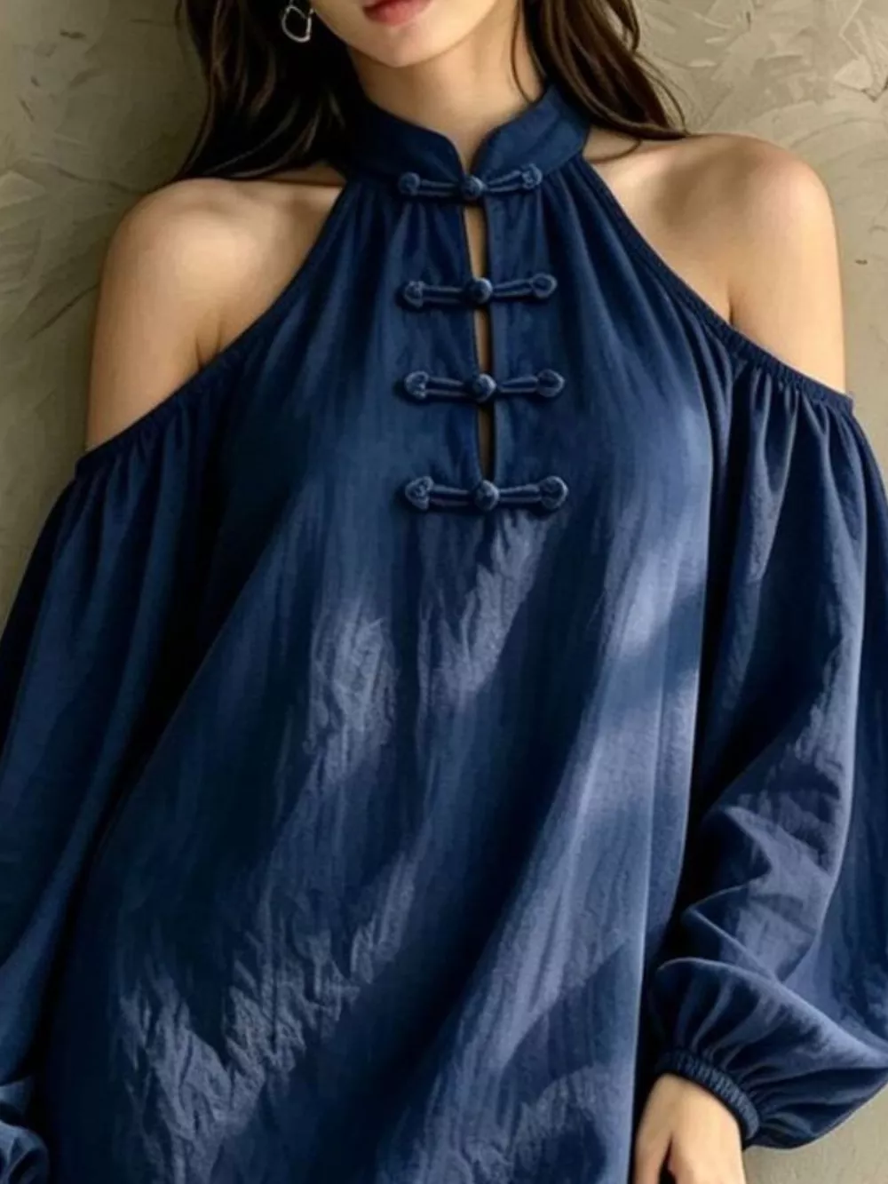 Cold-Shoulder Balloon Sleeve Mini Dress, image 14