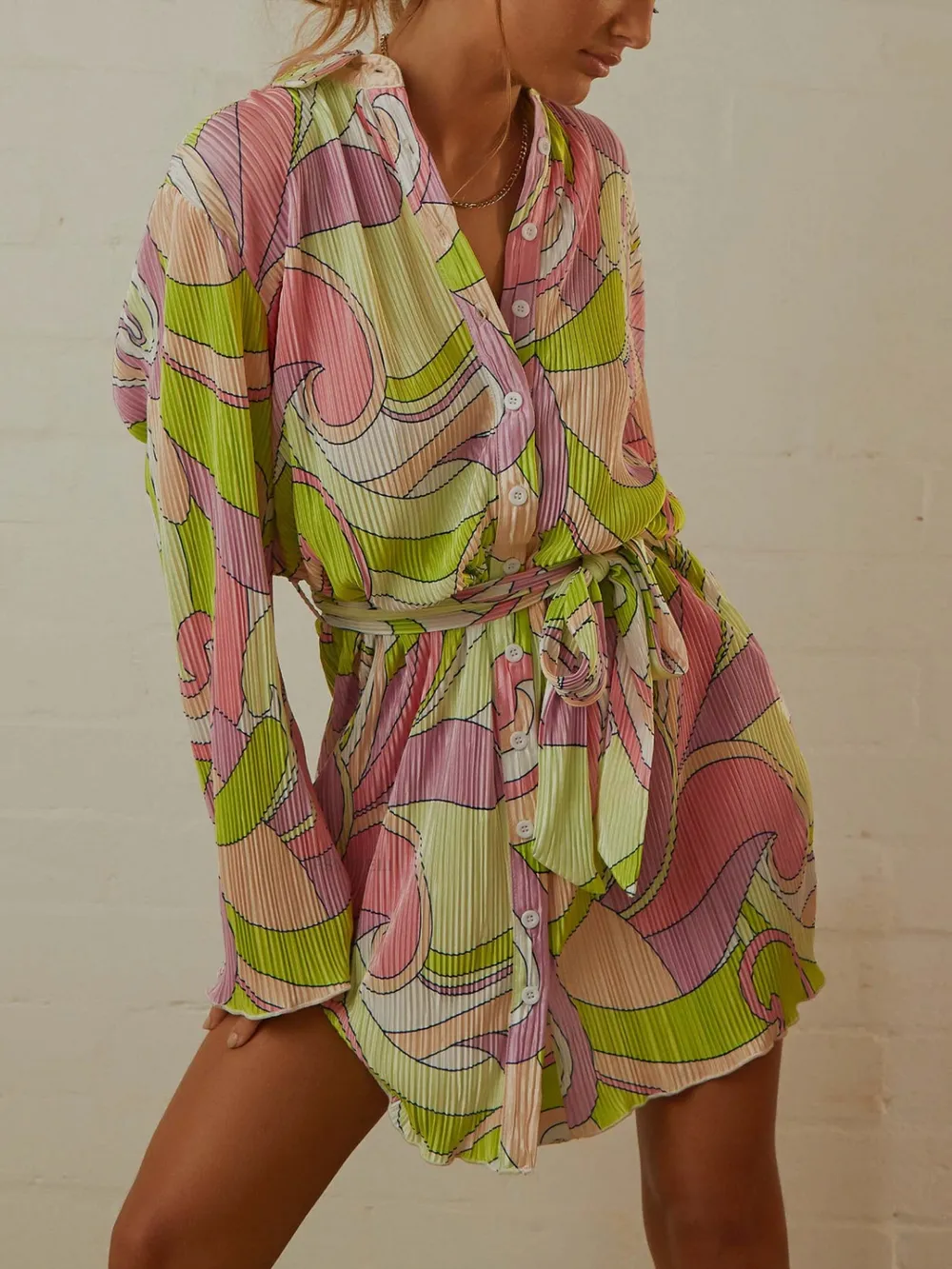 Tied Button Up Long Sleeve Dress, image 18