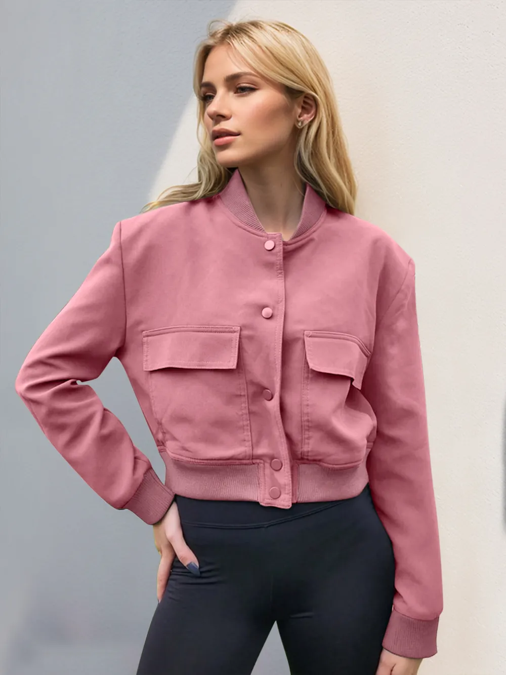 Pocketed Snap Down Baseball Collar Jacket, image 15
