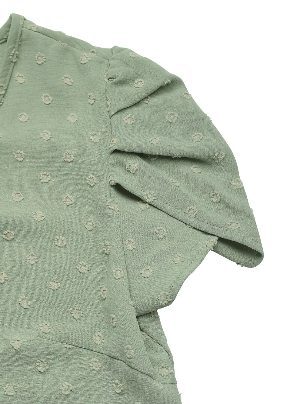 Swiss Dot Round Neck Petal Sleeve Blouse, image 5