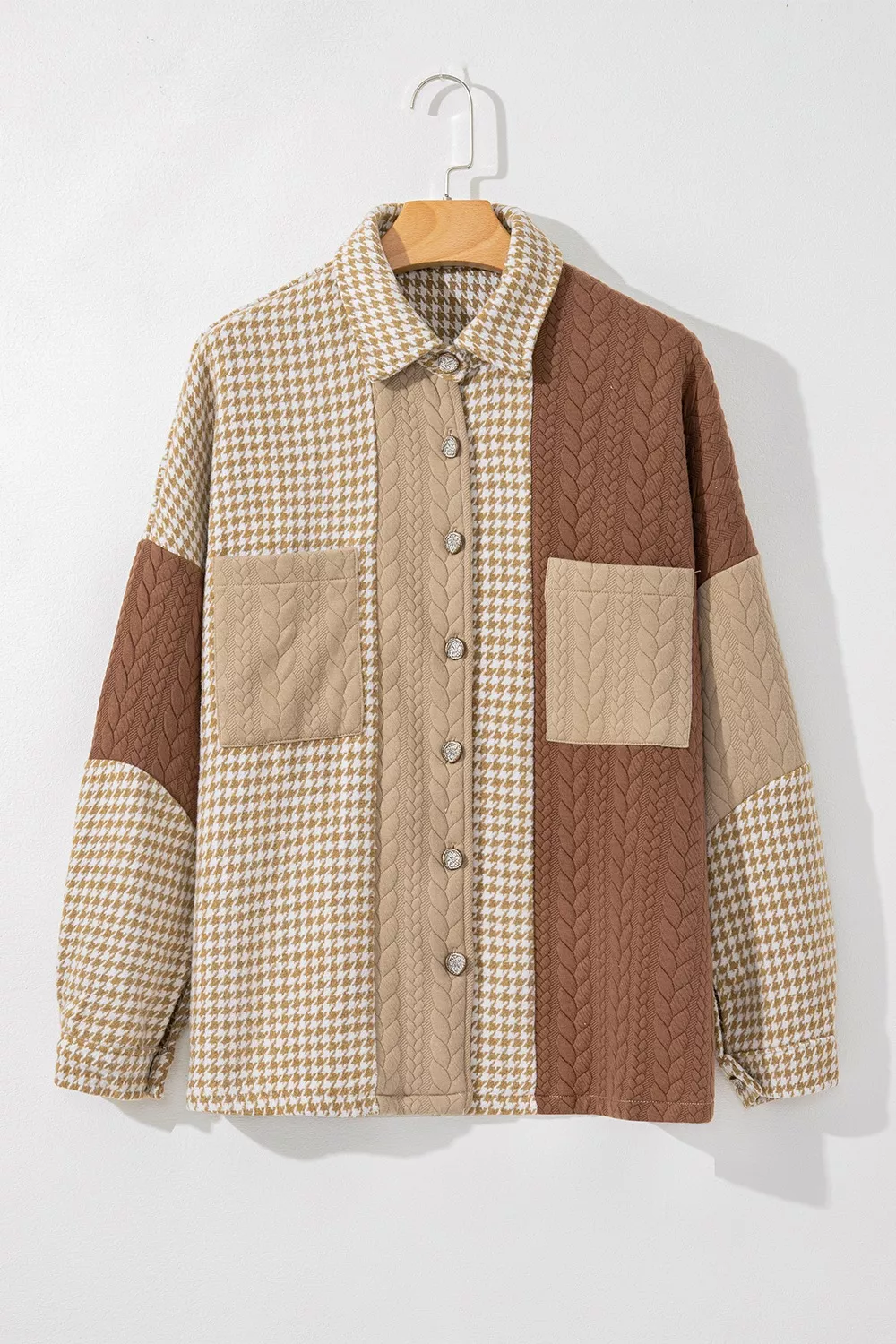 Button Down Houndstooth Color Block Shacket, image 14