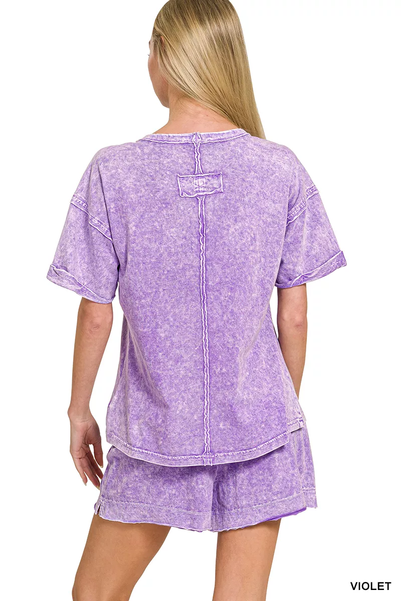 Halo Snow Washed Exposed Seam Top & Shorts Set, image 3