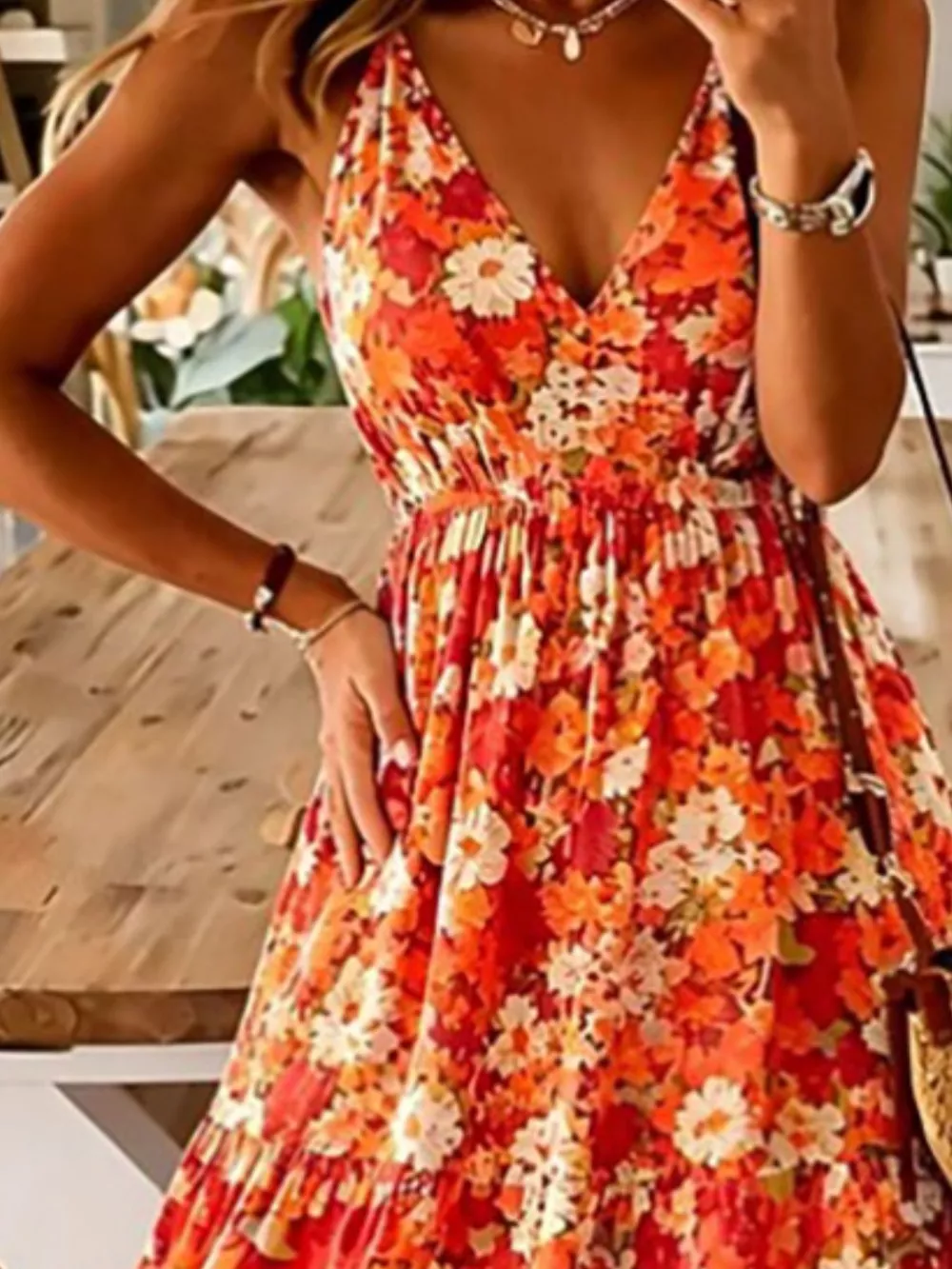 Floral Print Maxi Dress with Spaghetti Straps, image 8