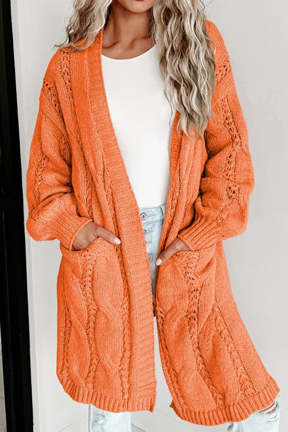 Cable-Knit Dropped Shoulder Slit Cardigan, image 22