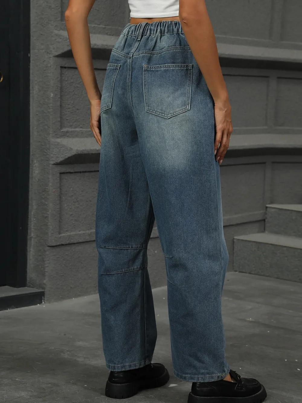Half Elastic Waist Straight Leg Jeans, image 11
