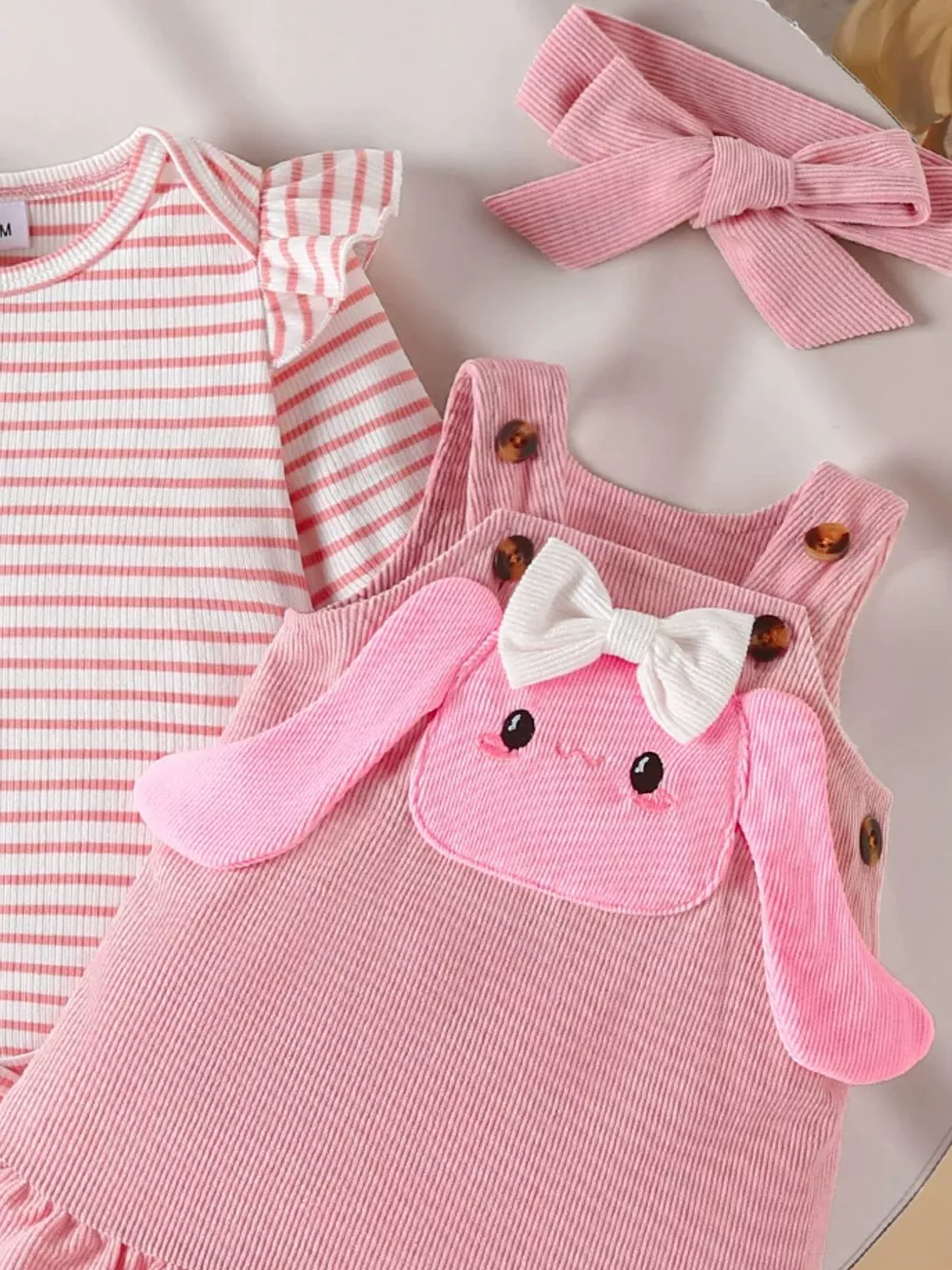 Children's Ruffled Trim Bodysuit and Dress Set with Headband, image 6