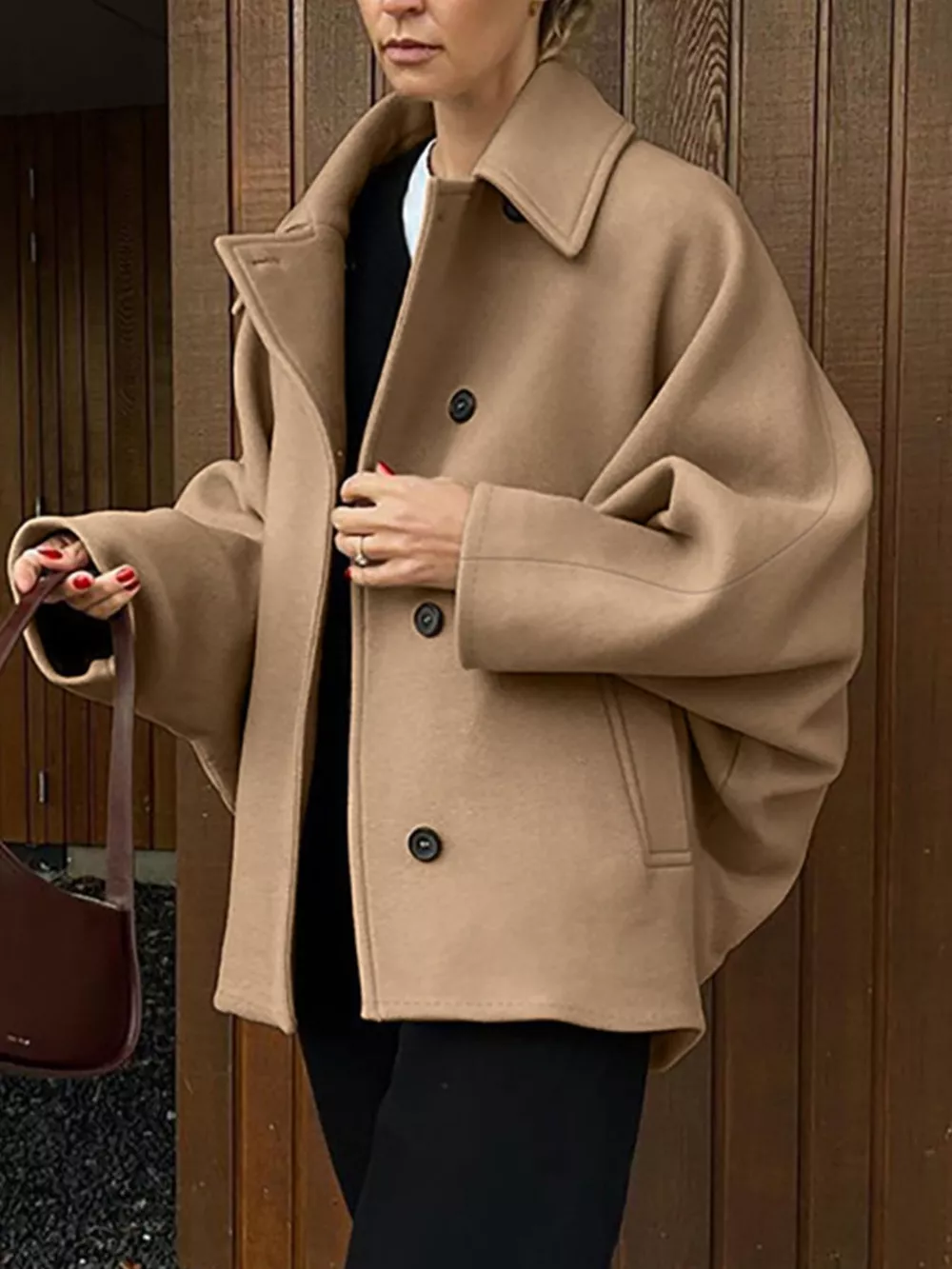 Oversized Lapel Collar Button-Down Coat, image 11