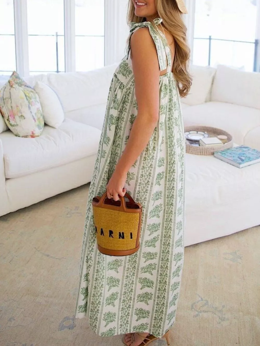 Elegant Floral Print Tie-Shoulder Dress, image 5