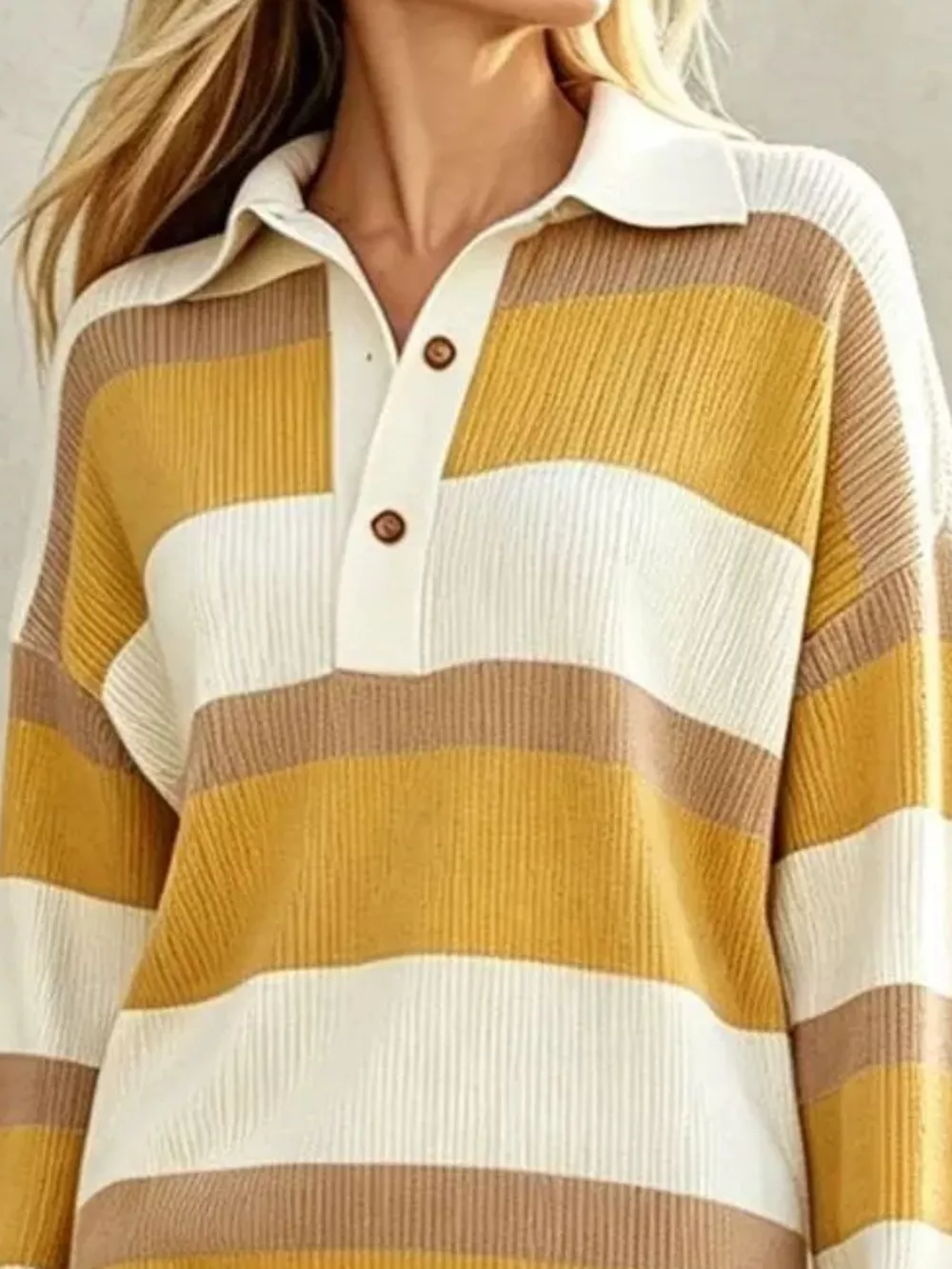 Striped Polo Collar Long Sleeve Sweater Dress, image 6