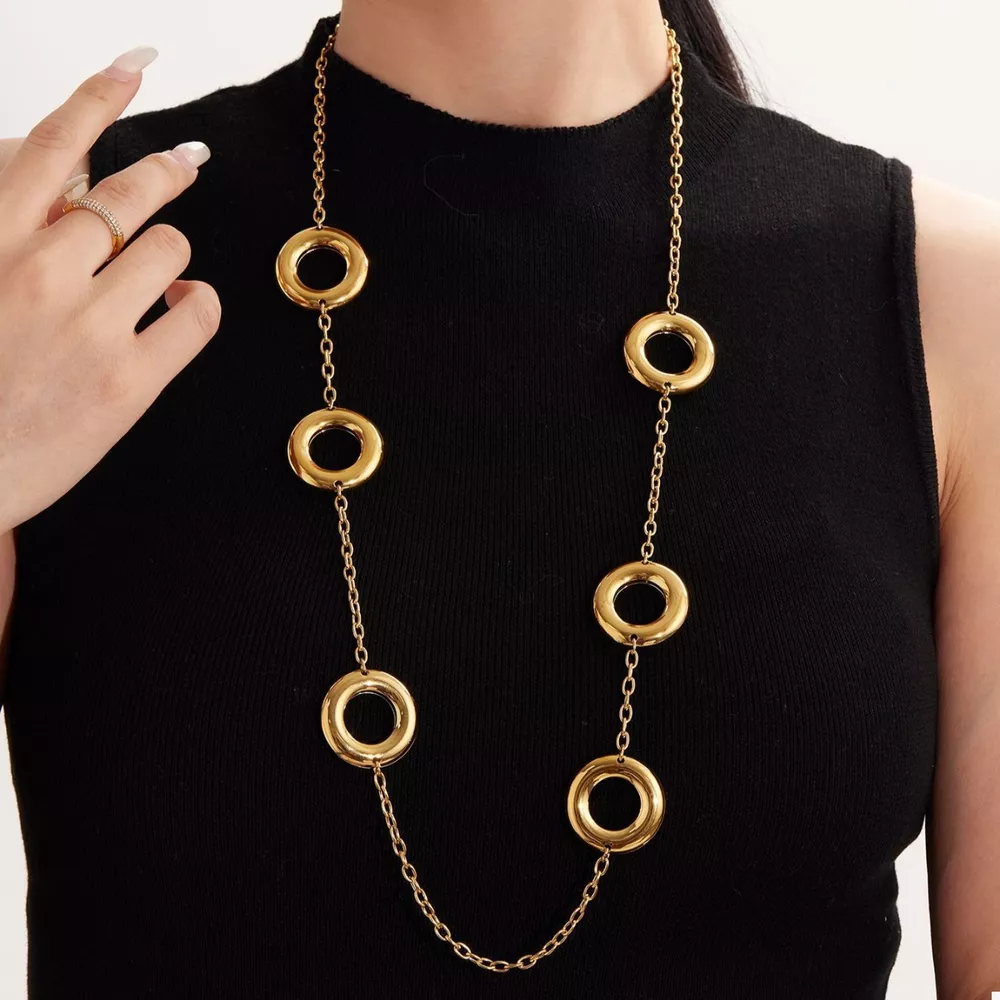18K Gold-Plated Circle Chain Statement Necklace, image 2