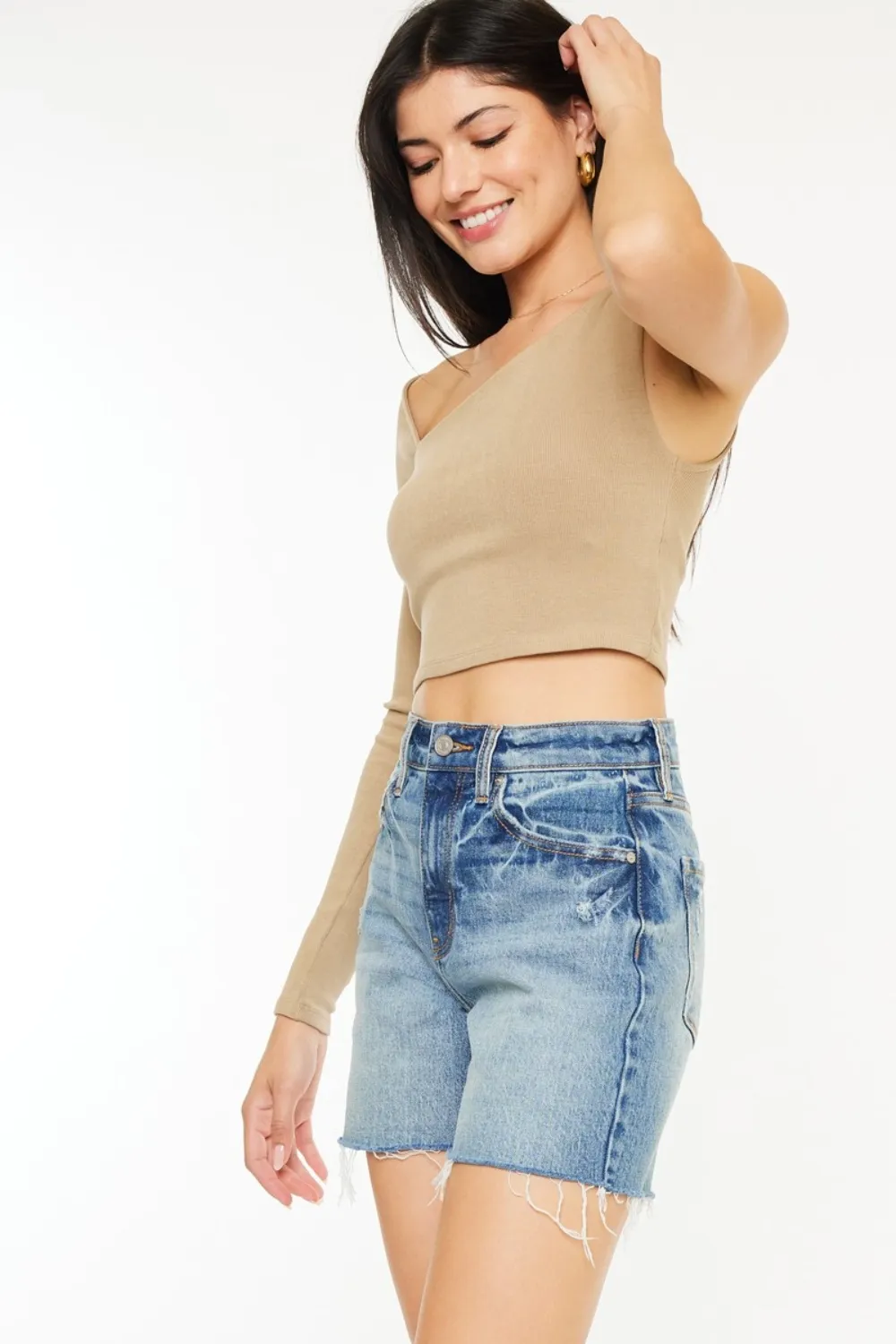 Full Size Raw Hem High Waist Denim Shorts, image 4