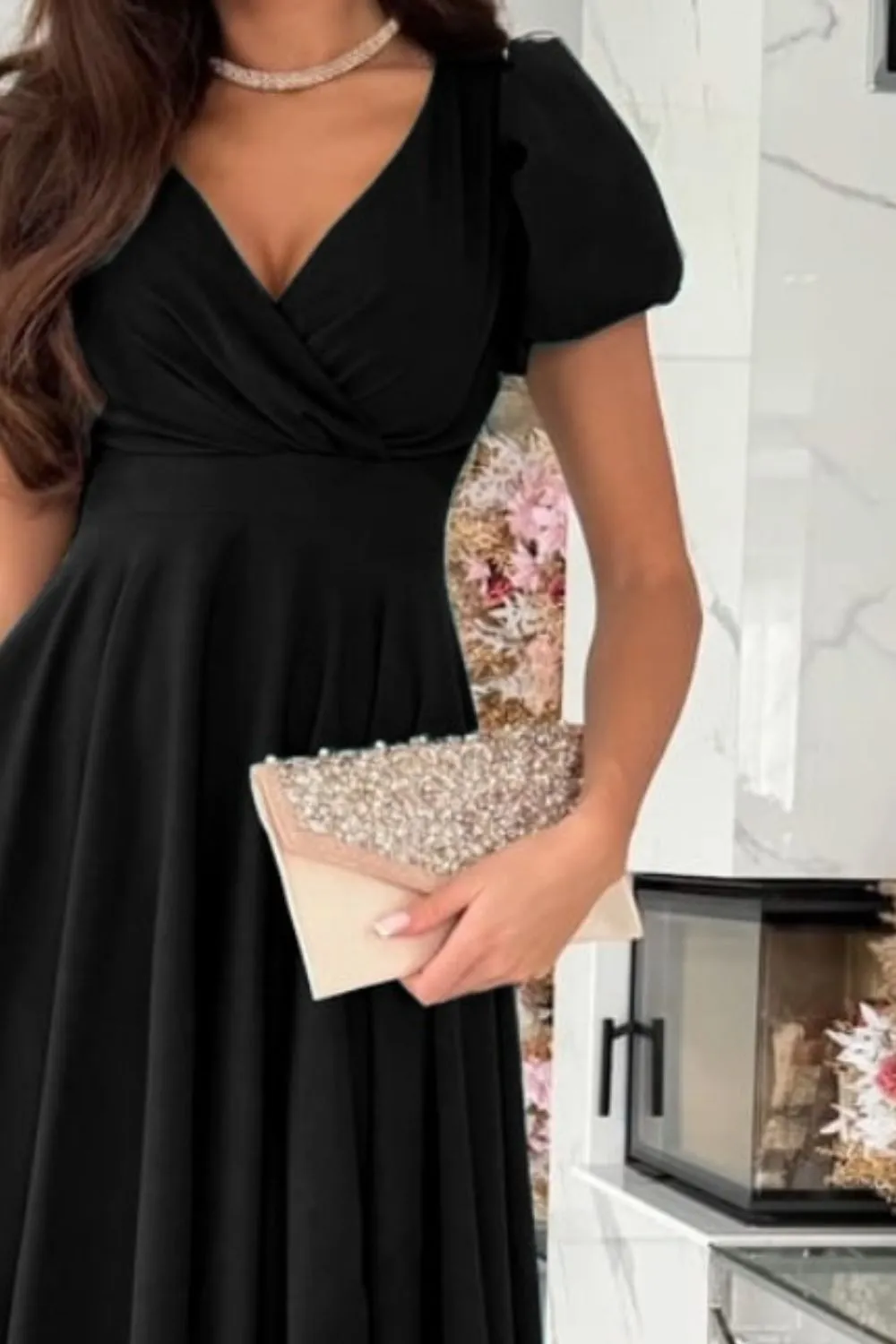 Surplice Puff Sleeve Midi Dress, image 11