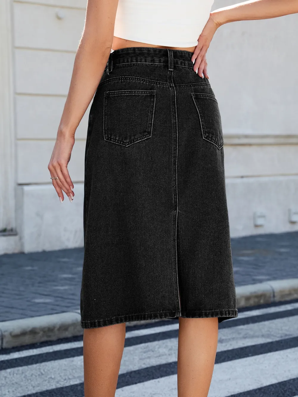 Slit Back Midi Denim Skirt, image 12