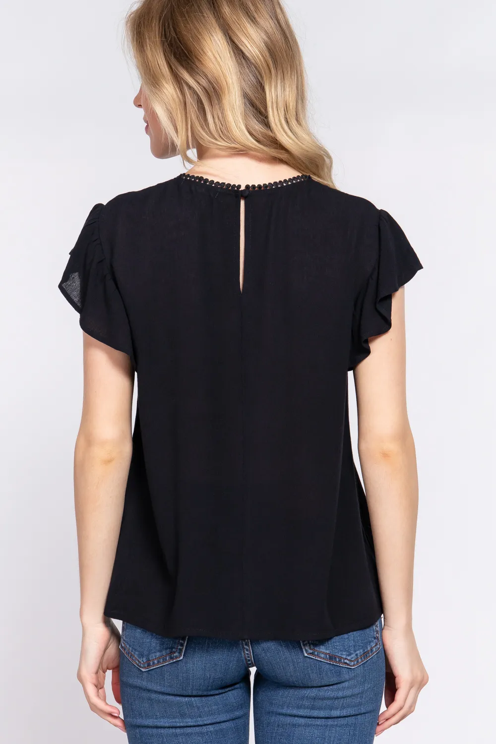 Ruffle Short Sleeve Crochet Blouse, image 2