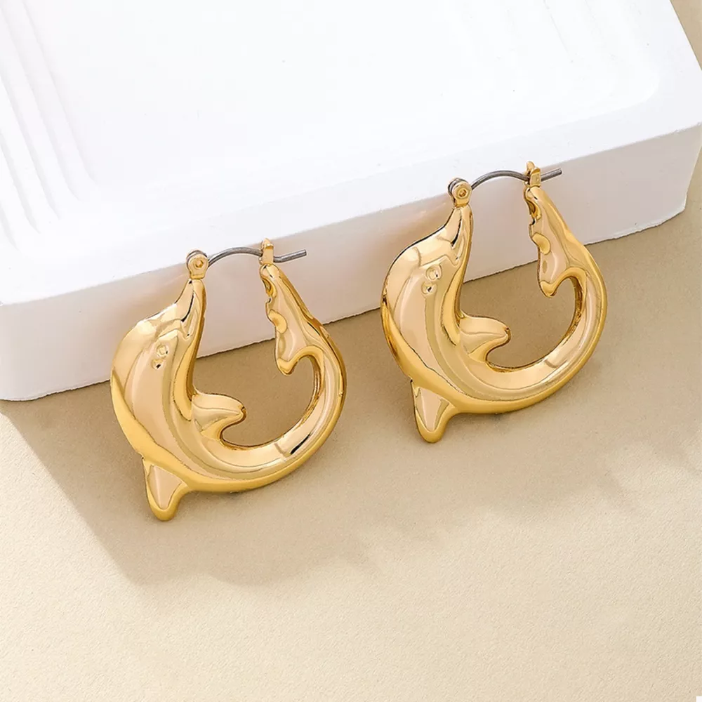 18K Gold-Plated Dolphin Hoop Earrings, image 2