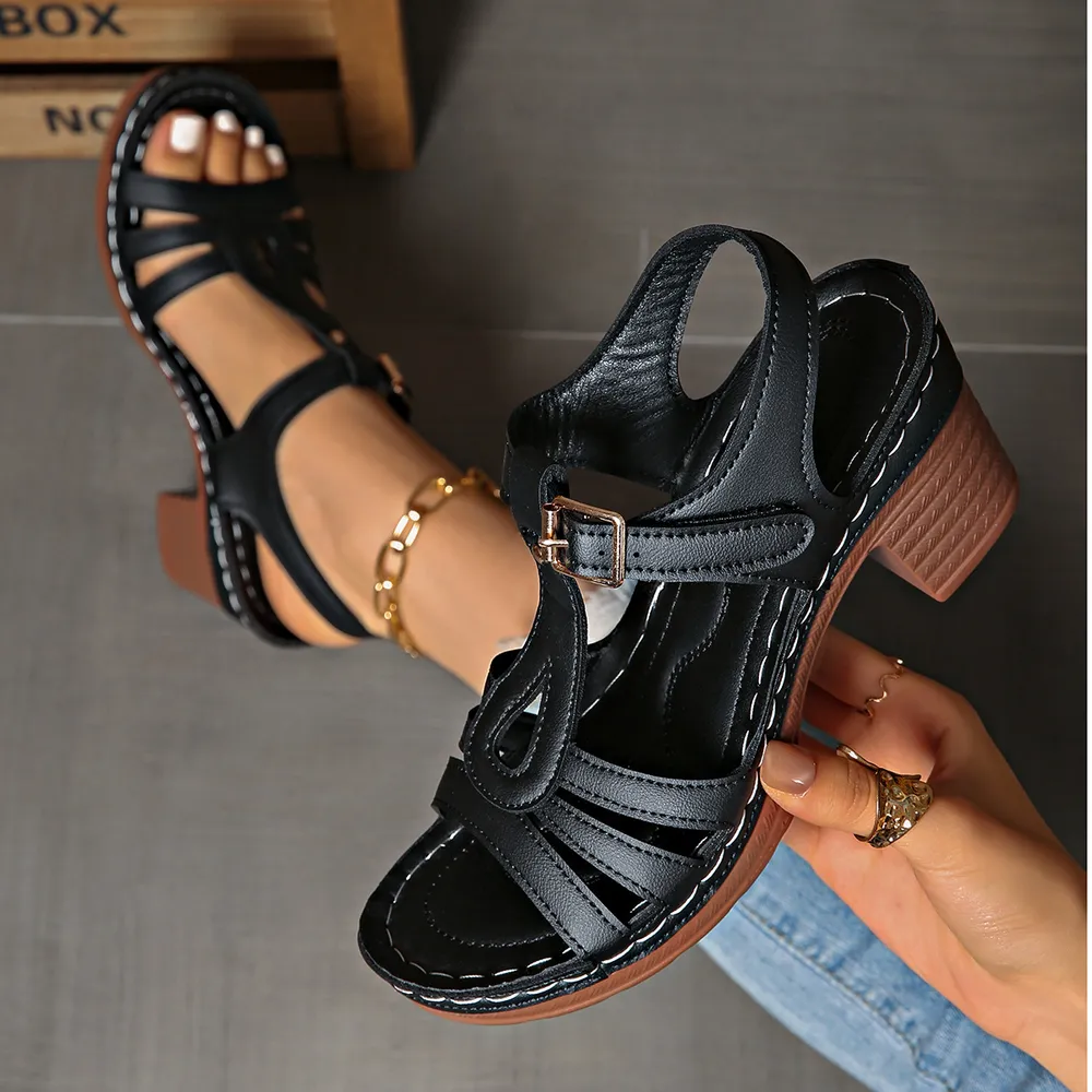 Buckle Strap Block Heel Sandals, image 5