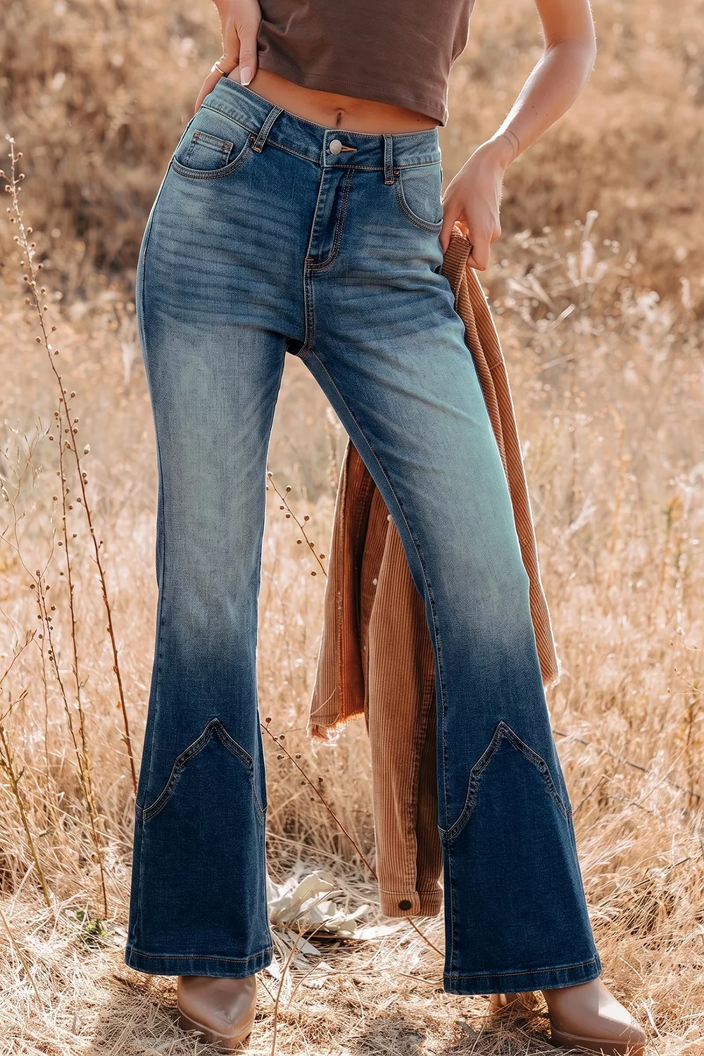Pocket Detail Flare Leg Jeans