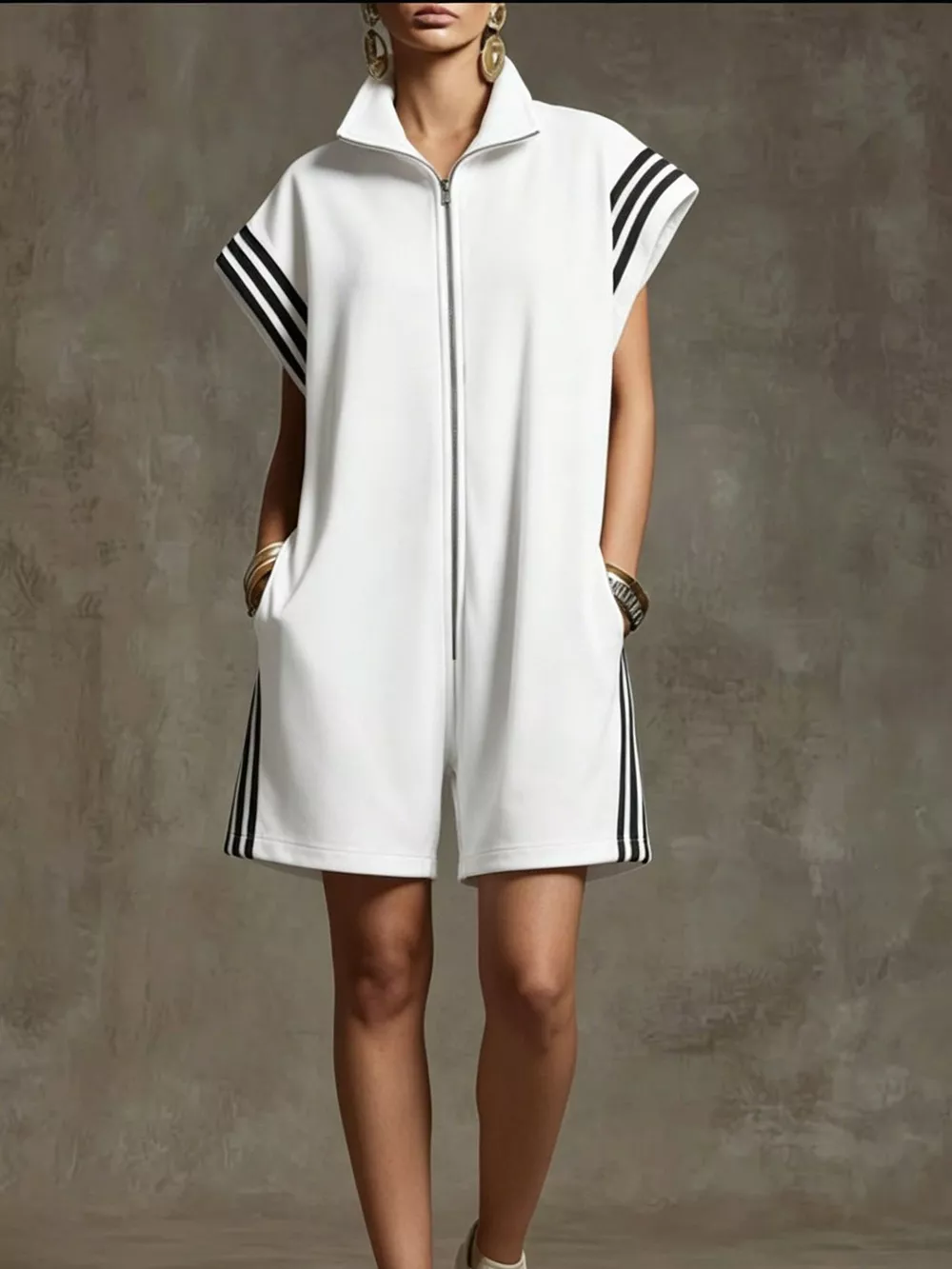 Striped Zip Front Romper