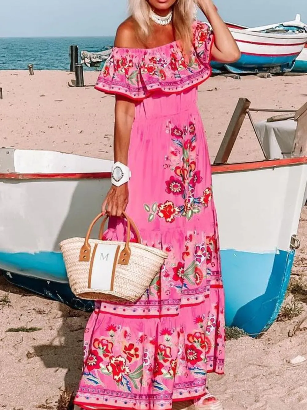 Floral Off Shoulder Ruffle Maxi Dress, image 16