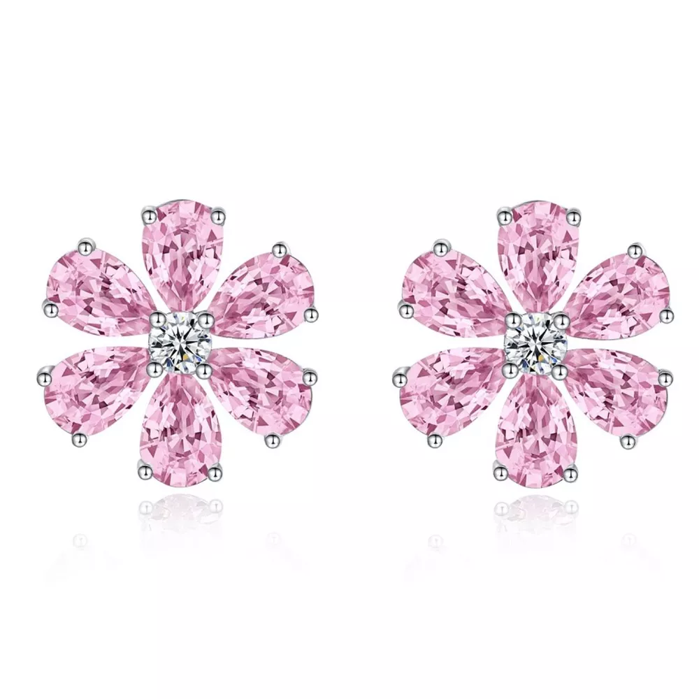 925 Sterling Silver Zircon Flower Earrings, image 7