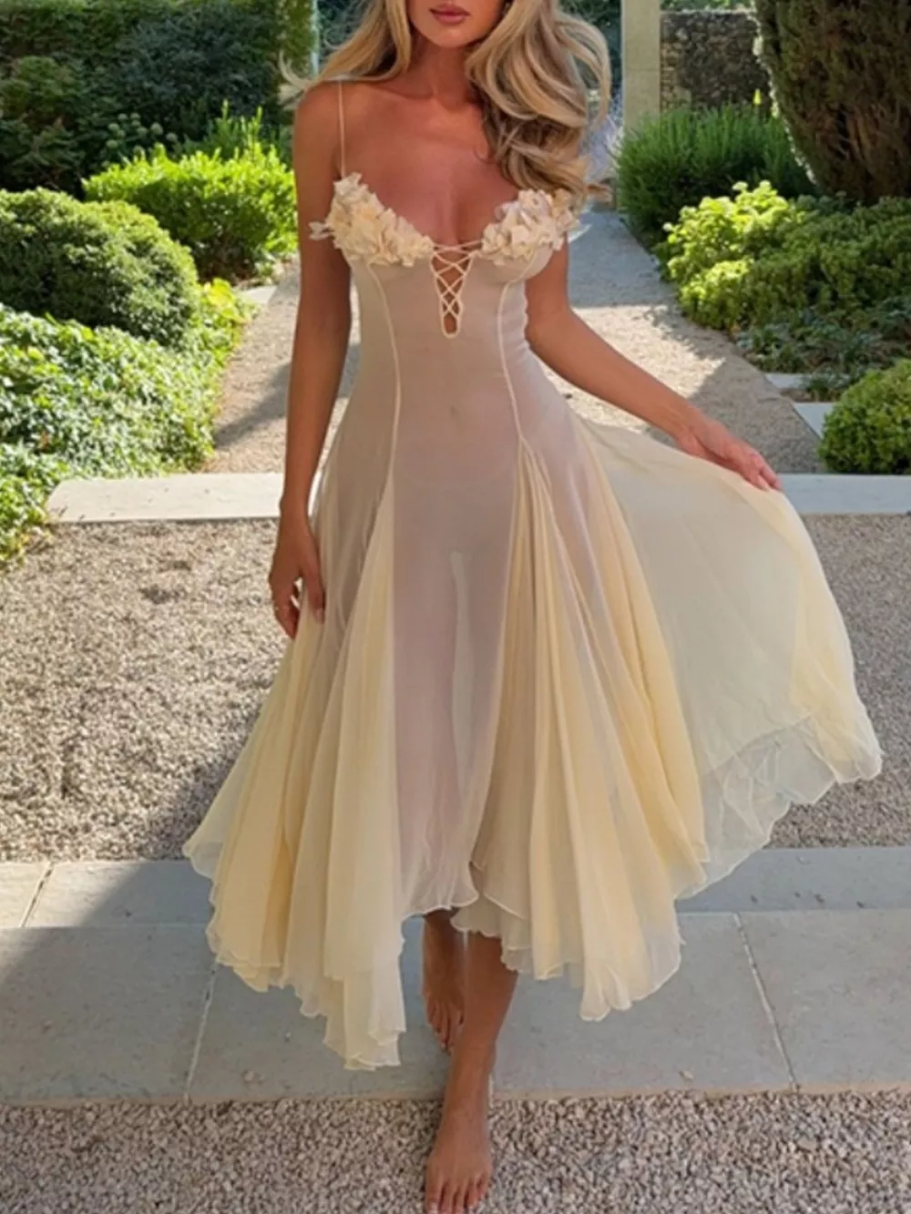 Floral Embellished Spaghetti Strap Dress, image 2
