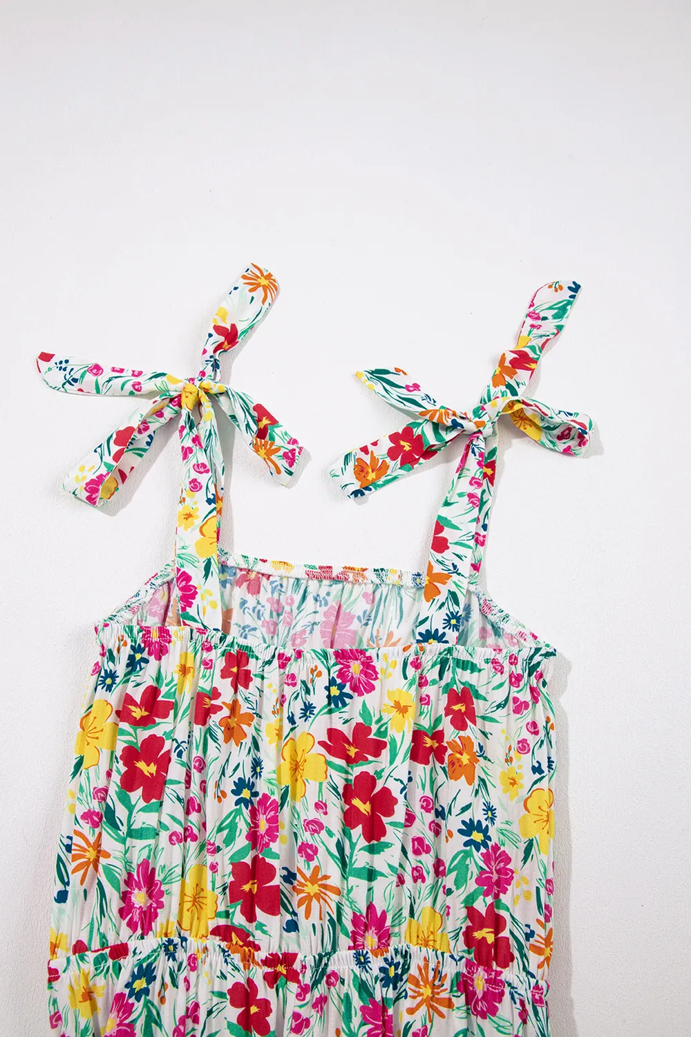 Floral Knotted Straps Cinched Waist Ruffle Hem Mini Dress, image 10