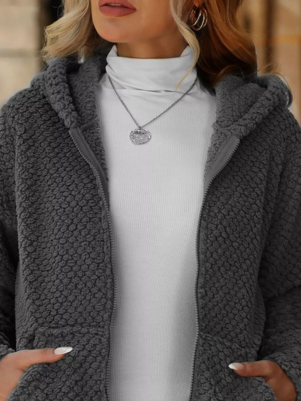 Textured Knit Zip-Up Hooded Outerwear, image 10