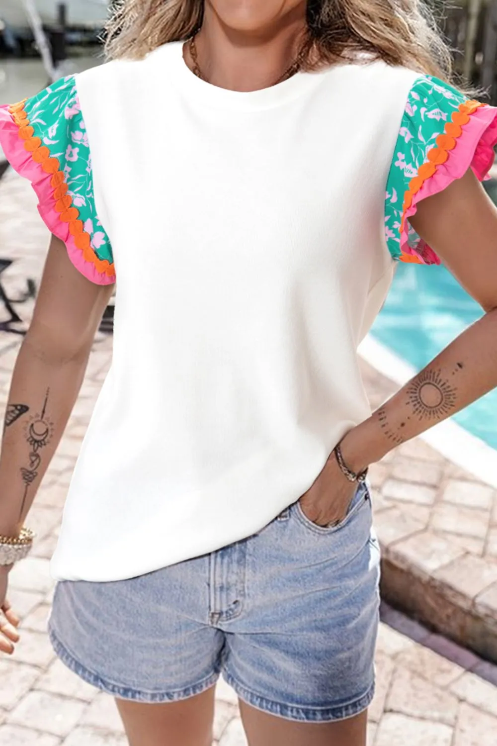 Ruffled Round Neck Cap Sleeve Top, image 8