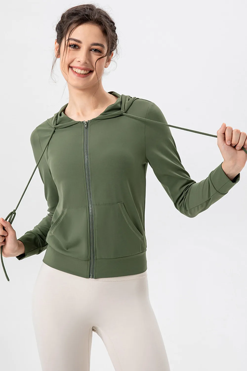 Drawstring Zip Up Hooded Active Outerwear, image 5