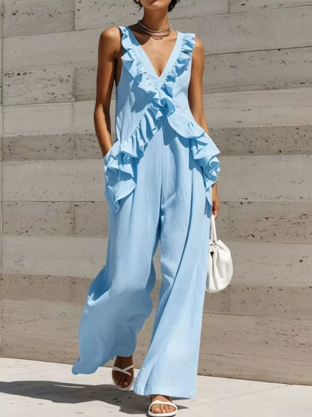 Ruffled V-Neck Sleeveless Jumpsuit, image 5