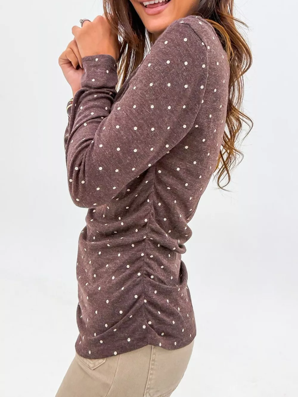 Polka Dot Boat Neck Knit Long Sleeve T Shirt, image 13