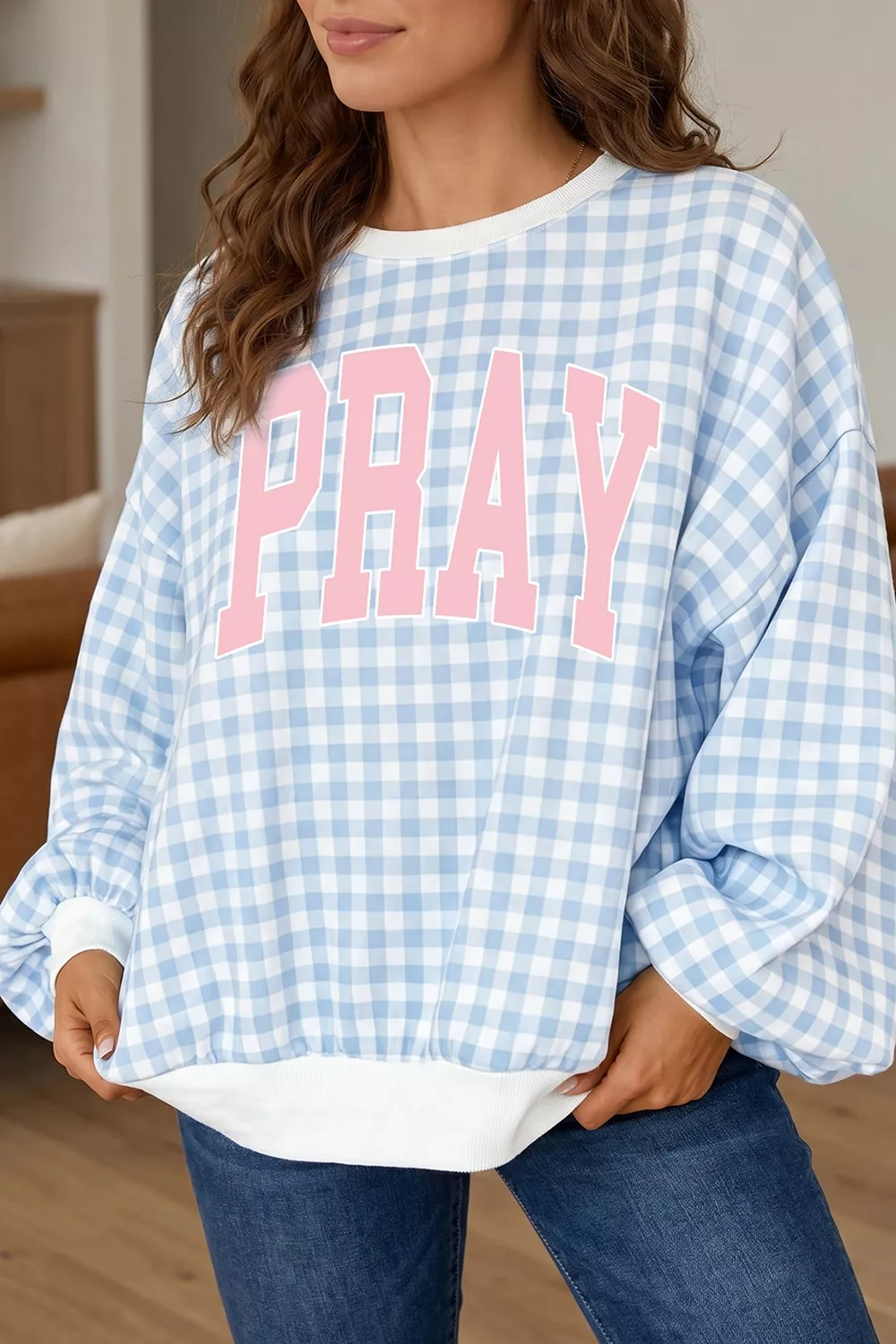 PRAY Slogan Graphic Round Neck Sweatshirt