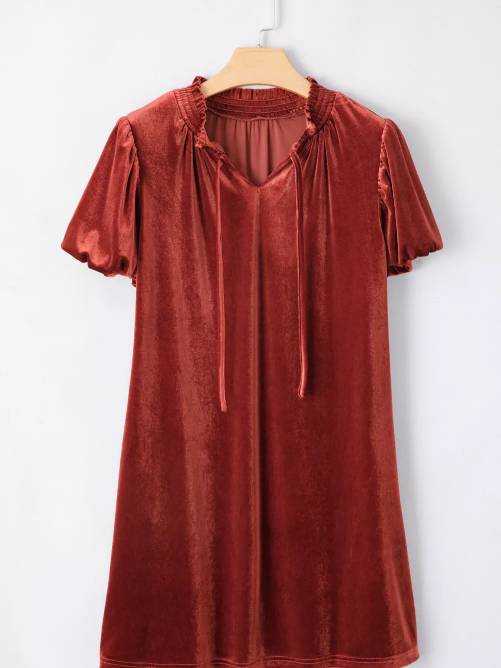 Tie Neck Puff Sleeve Velvet Dress, image 10