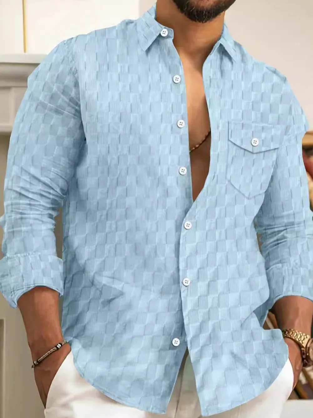 Men's Full Size Button Up Long Sleeve Shirt Plus Size, image 4