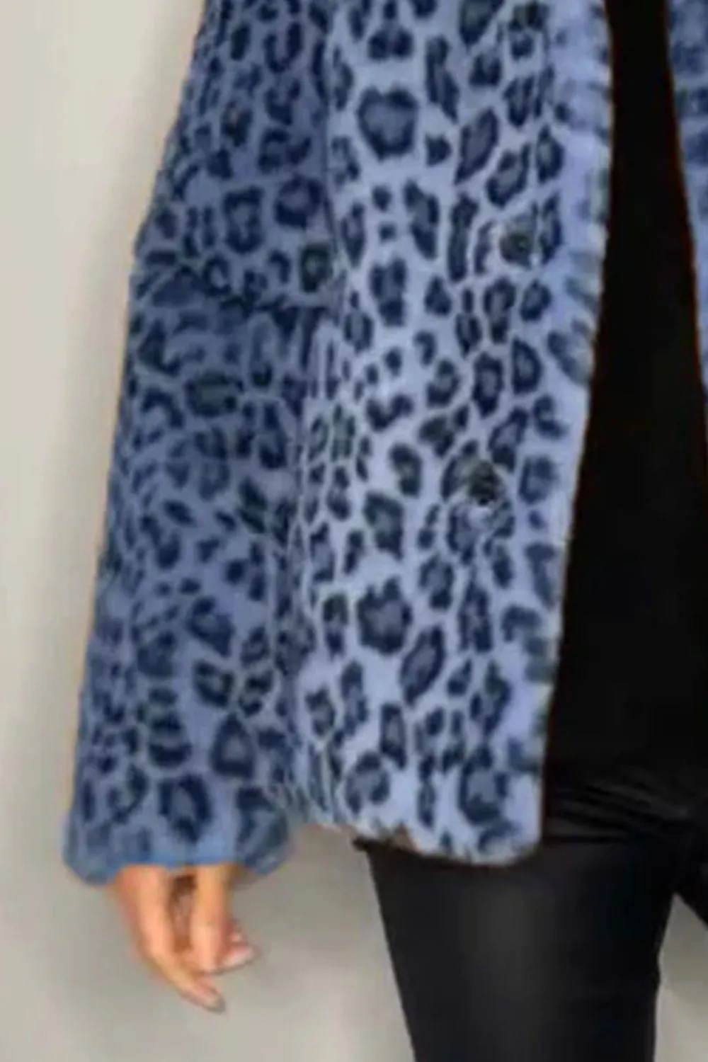 Full Size Leopard Furry Collared Neck Long Sleeve Coat, image 8