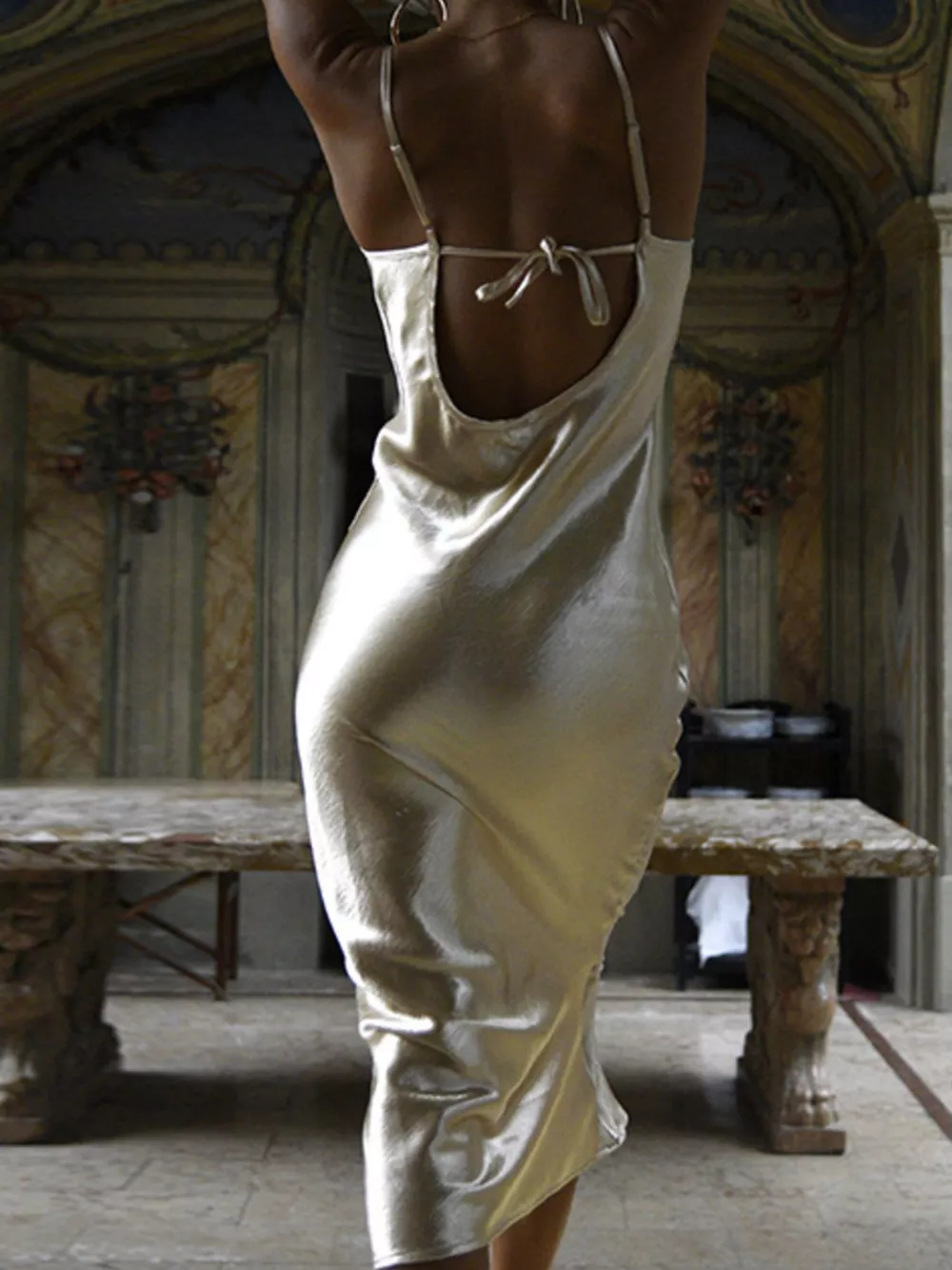 Cowl Neck Tied Back Midi Dress, image 8