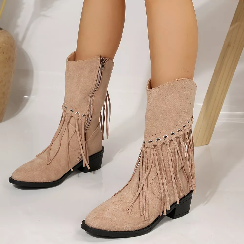 Fringe Western Block Heel Boots, image 17