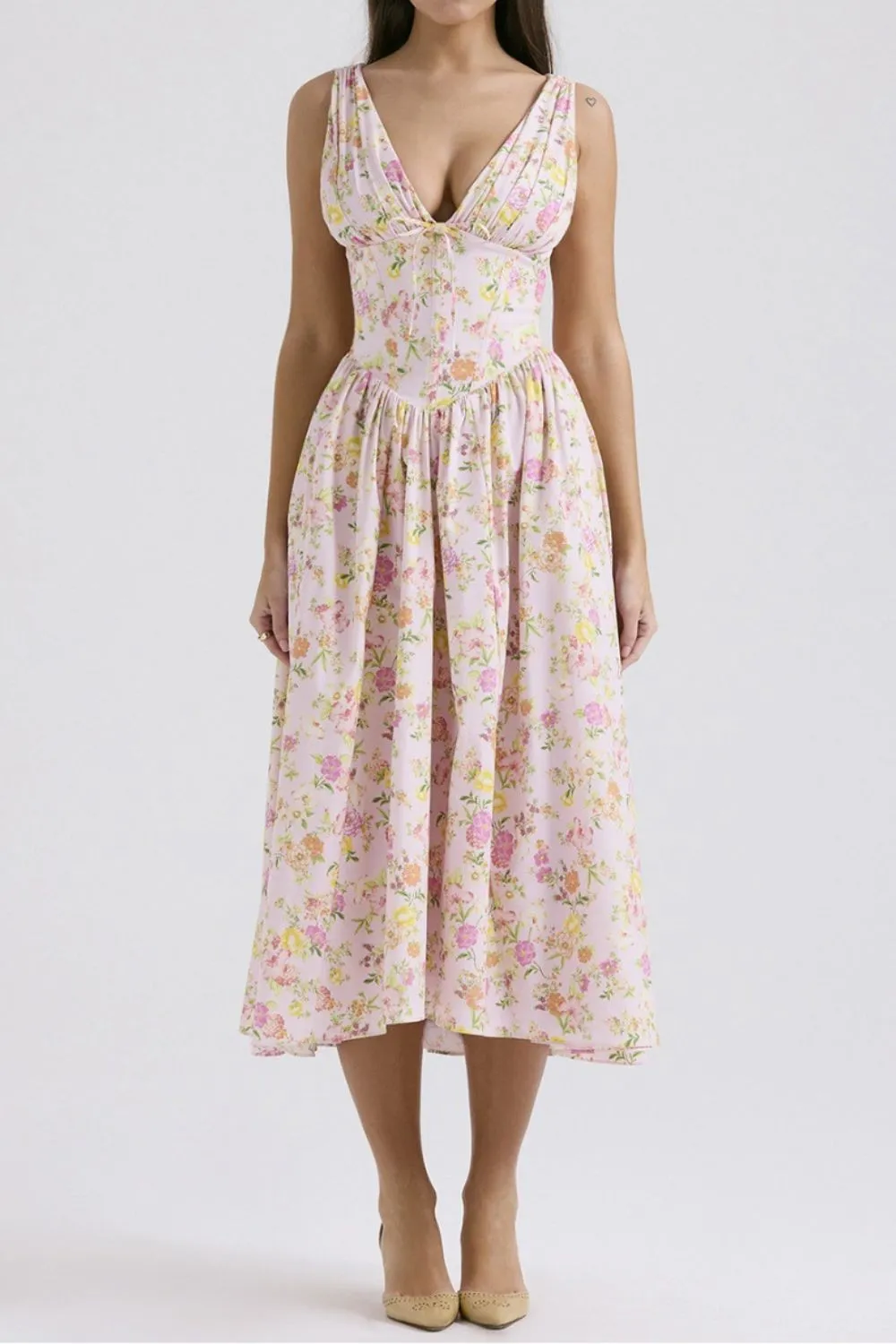 Floral V-Neck Sleeveless Midi Dress with Pockets, image 9