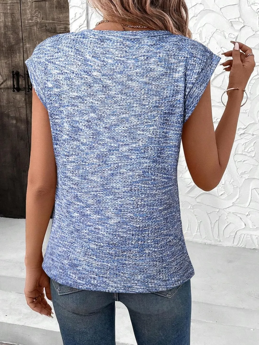 Heathered Round Neck Cap Sleeve T-Shirt, image 6