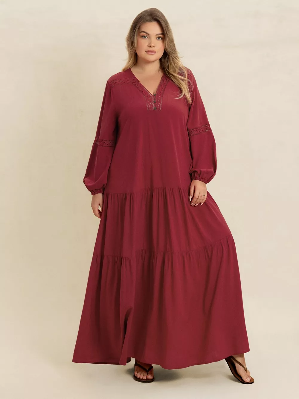 Plus Size Bohemian Tiered Maxi Dress with Balloon Sleeves, image 23
