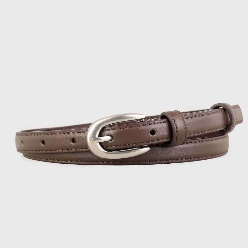 Leather Skinny Belt with Silver Buckle, image 4