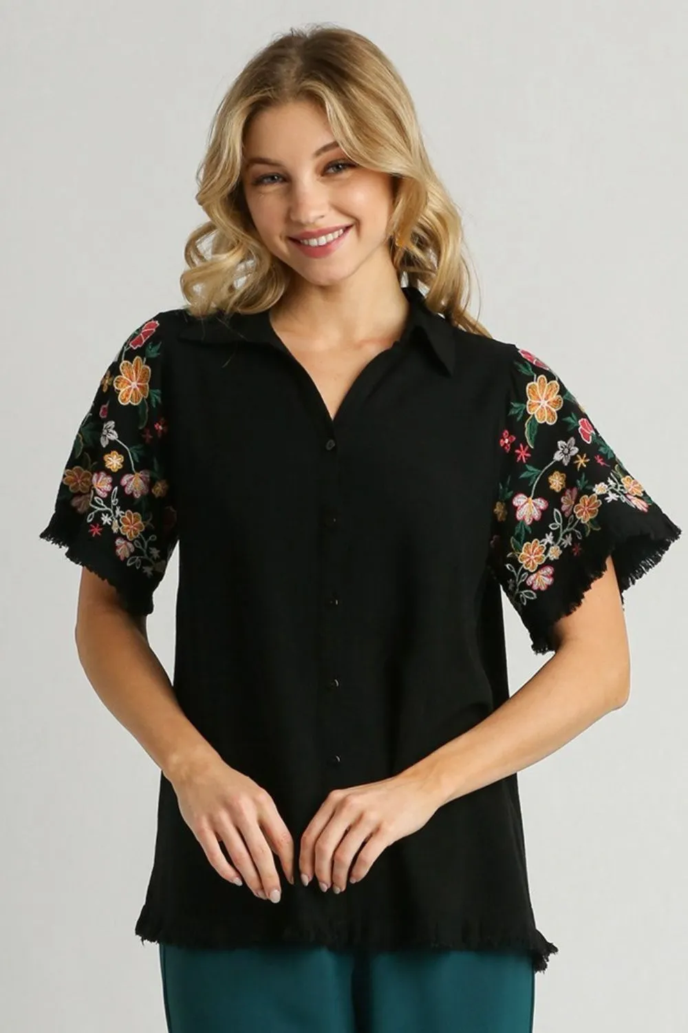 Full Size Linen Shirt with Embroidered Sleeves Plus Size, image 4