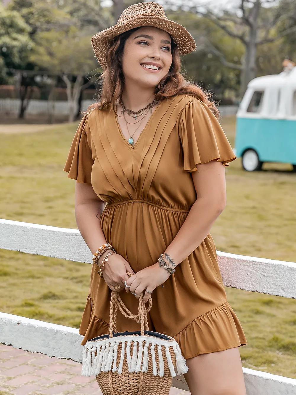 Plus Size Ruffled V-Neck Short Sleeve Romper, image 5