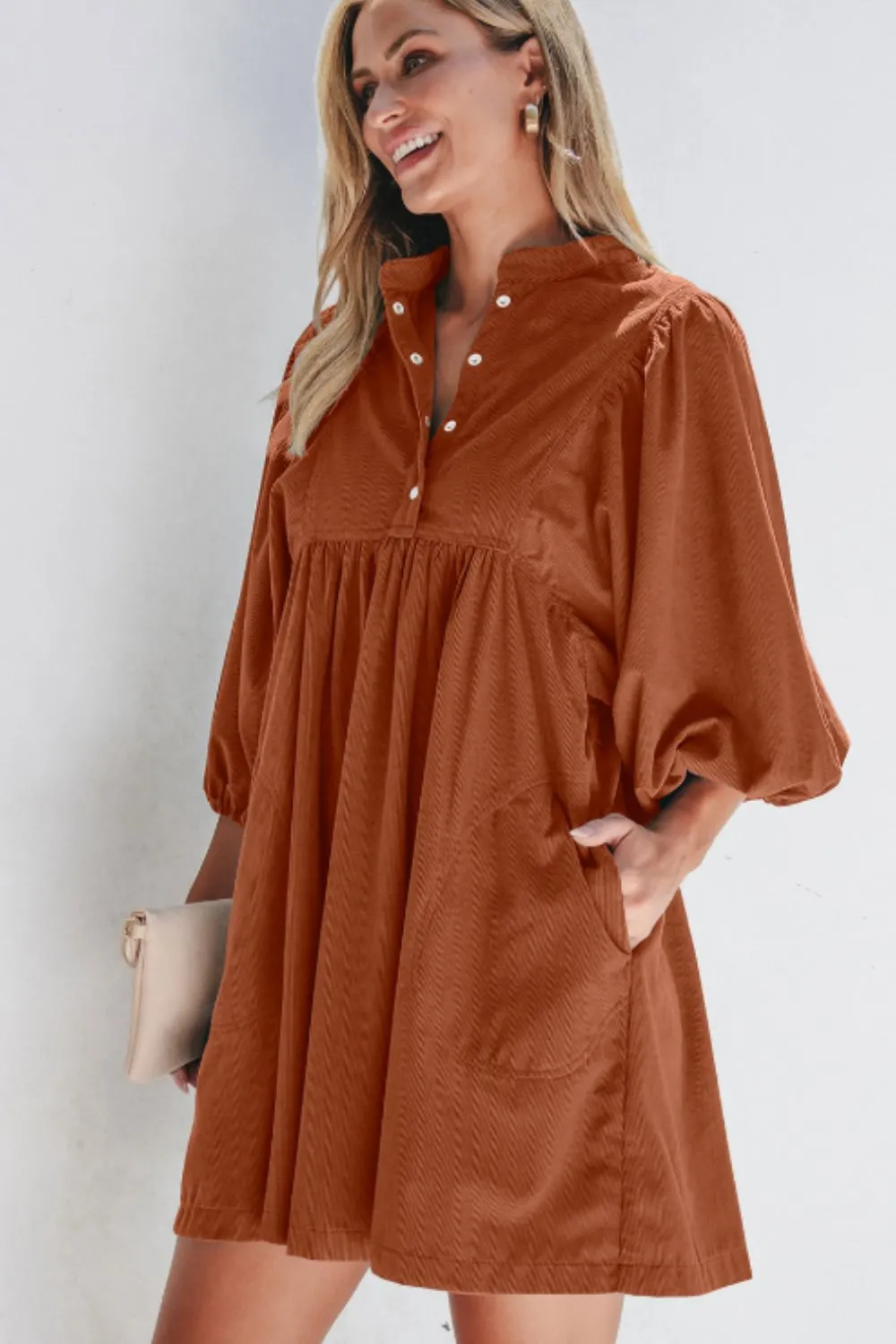 Corduroy Quarter Snap Three-Quarter Sleeve Dress, image 3