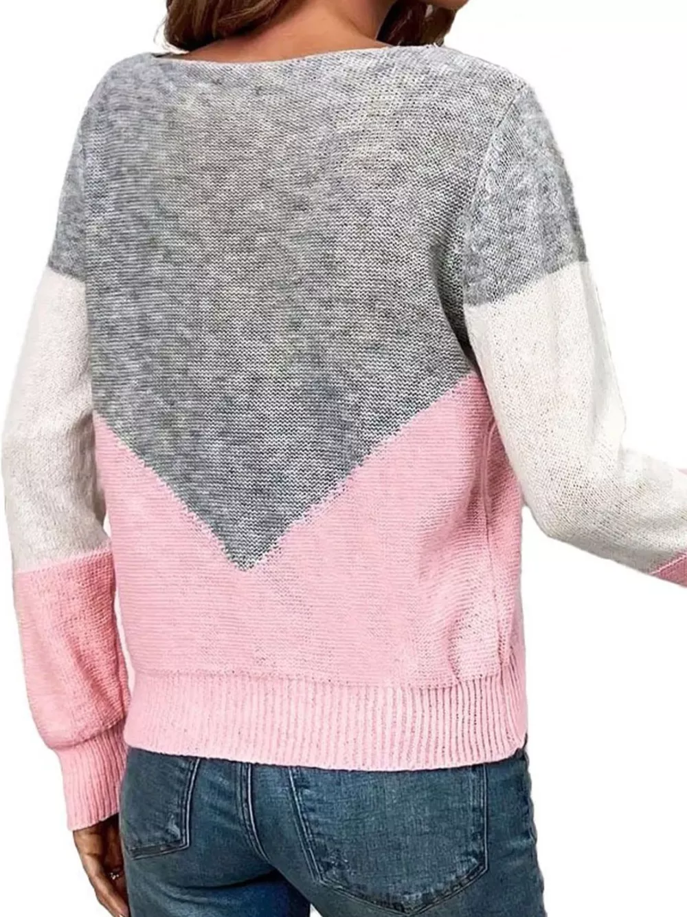 Openwork Color Block Long Sleeve Sweater, image 3