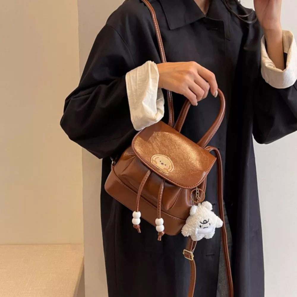 Puppy Patch Leather Backpack Bag, image 3