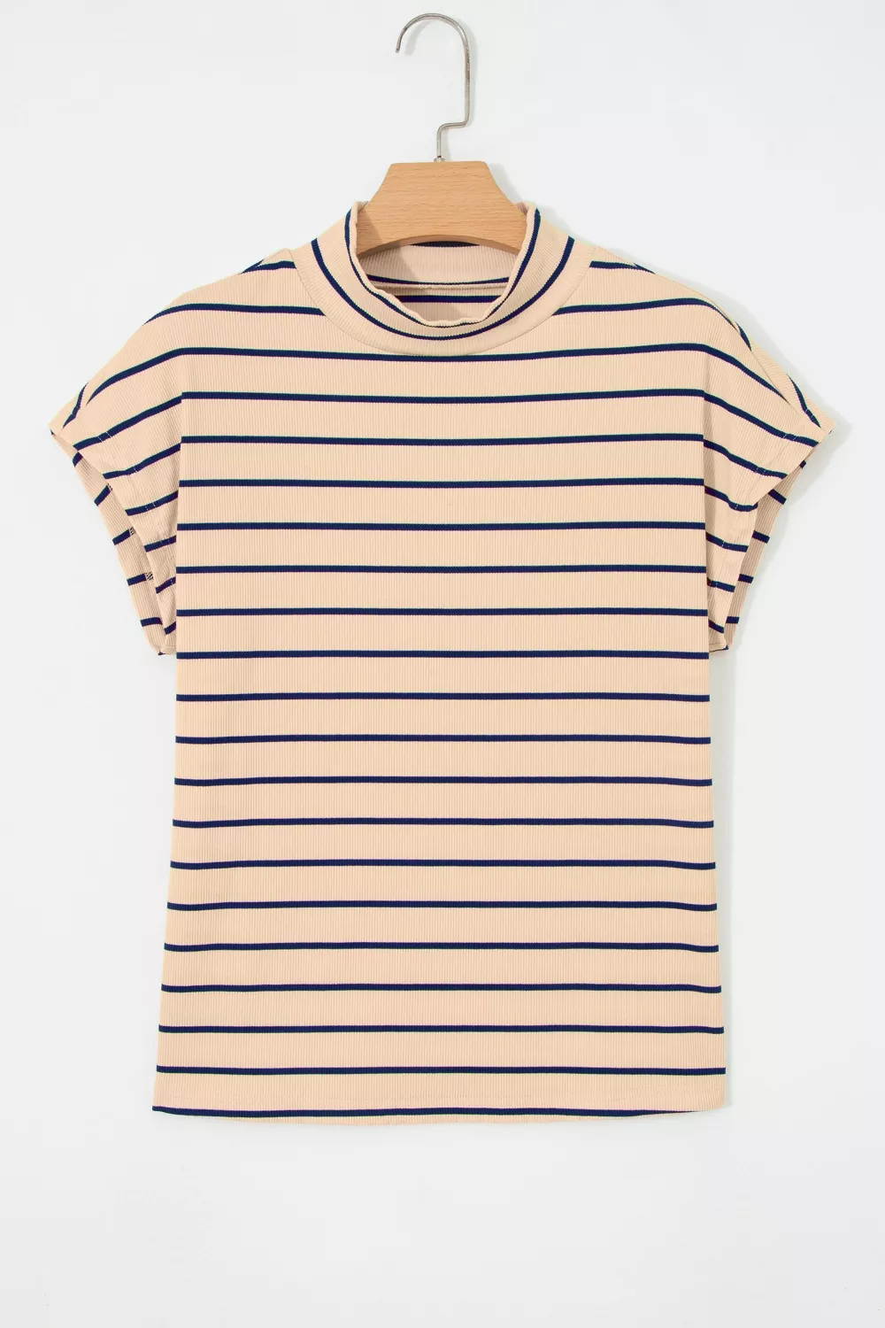 Stripe Mock Neck Short Sleeve Loose Top, image 4