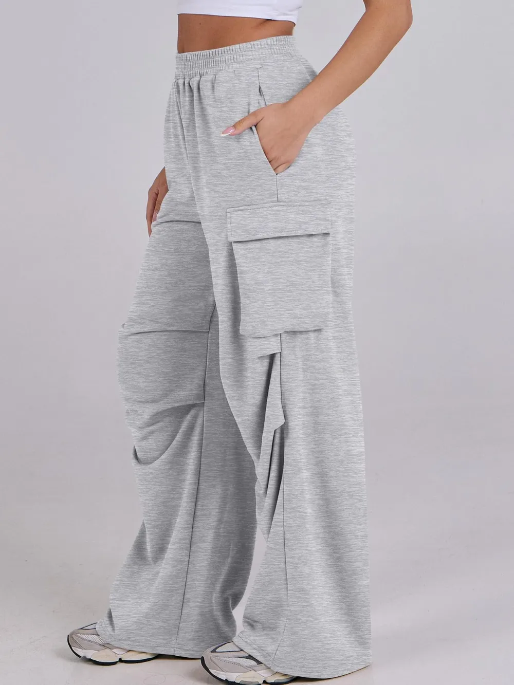 Elastic Waist Wide Leg Pants with Pockets, image 14