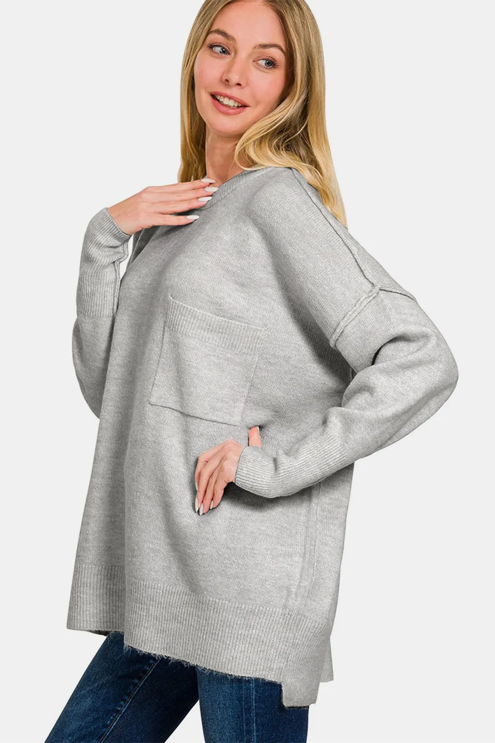 High-Low Hem Drop Shoulder Sweater, image 3