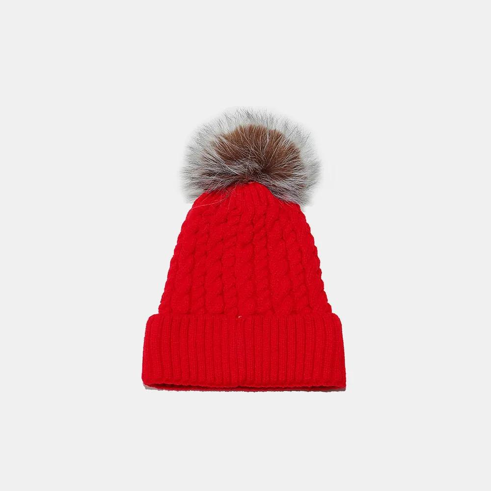 Cable Knit Winter Hat with Pompom, image 3